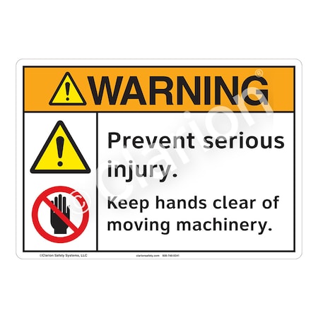 ANSI/ISO Comp. Warning/Prevent Serious Injury Safety Signs Outdoor Weather Tuff Plastic (S2) 12x18